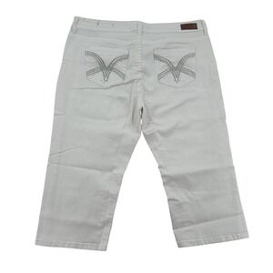 VGS White Capris Stretchy Embroidered Studded Business Casual Comfy Women Sz 37